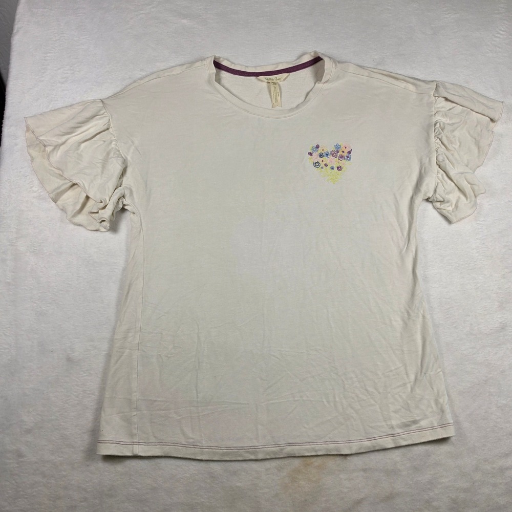 Matilda Jane Cream Ruffle Sleeve Floral Heart Embroidered Top‎ Womens XS